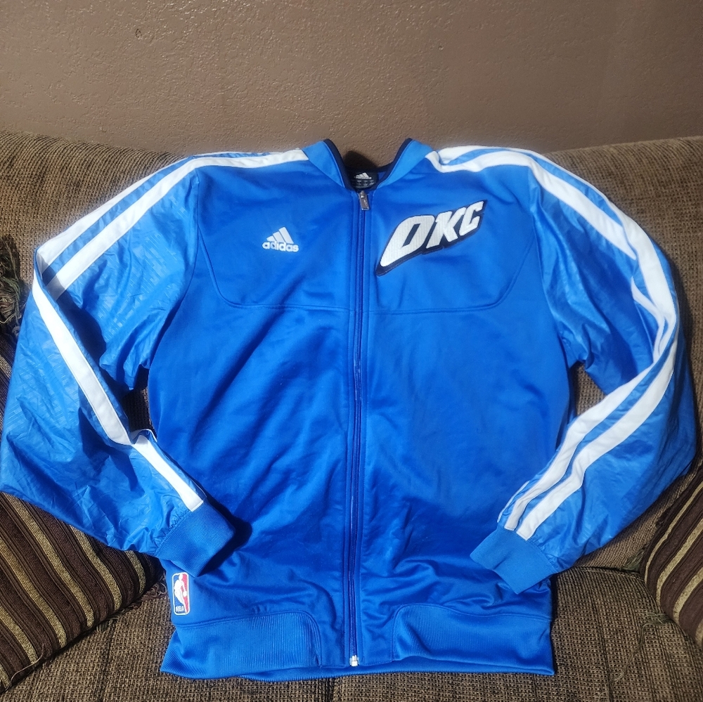 Mens Adidas Nba OKC Thunder Blue and White Jacket Sz.Lg